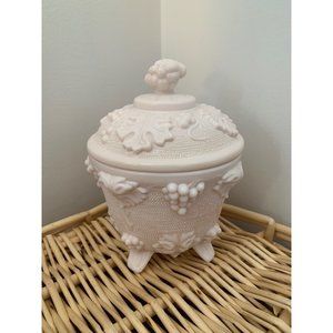 vintage jeanette glass candy dish vine jar pink